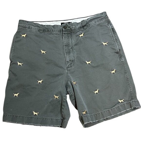 J.Crew Mens Sz 36 Gray Chino Shorts Embroidered Golden Yellow Dogs - Picture 1 of 4
